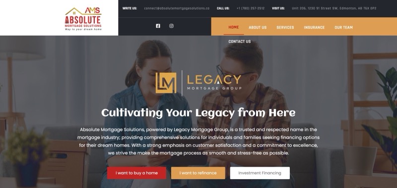 Absolute Mortgage Solutions website homepage