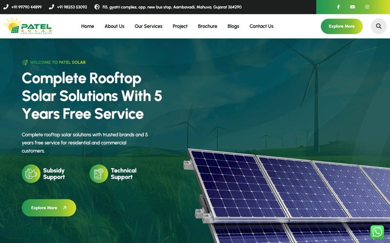 Patel Solar website homepage